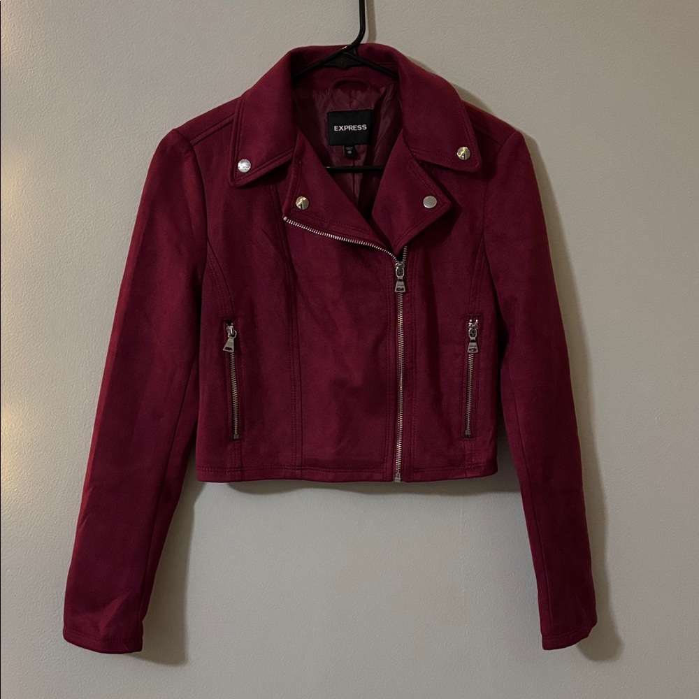 Express Burgundy Faux Suede Crop Jacket - Picture 2 of 7